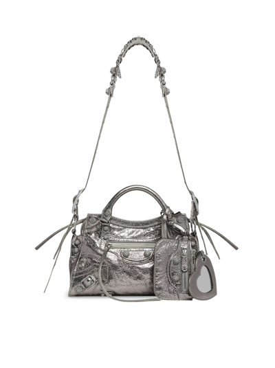 Balenciaga Women`s Neo Cagole Xs Handbag With Rhinestones In Silver In Metallic