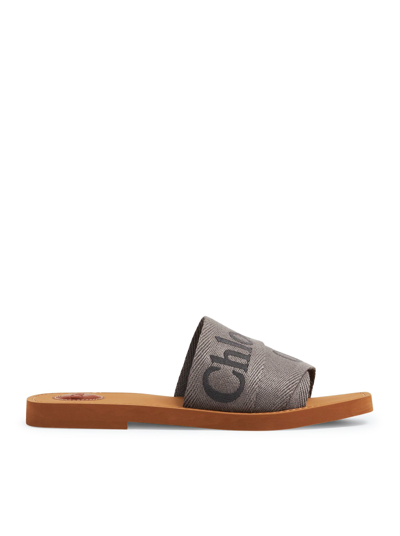 Chloé Woody Flat Sandals In Grey