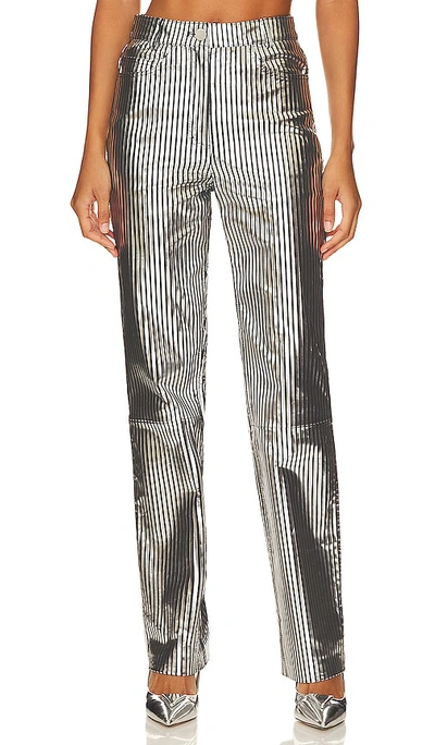Remain Striped Leather Trousers In Black Comb.