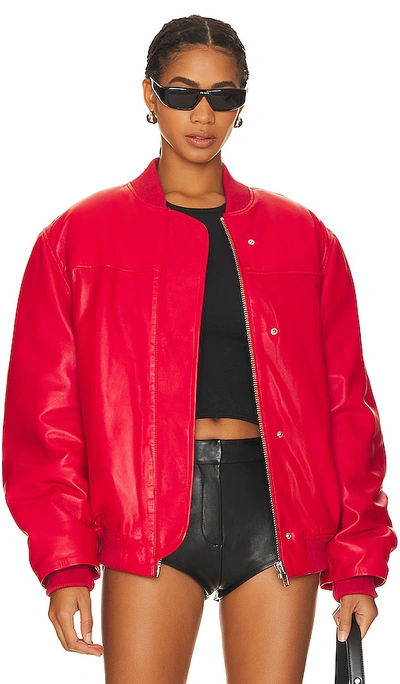 Remain Leather Bomber Jacket In Red