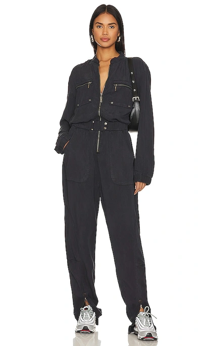 One Teaspoon Dark Romance Zipped Up Jumpsuit In Charcoal