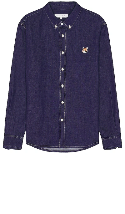 Maison Kitsuné Institutional Fox Head Patch Casual Shirt In Indigo