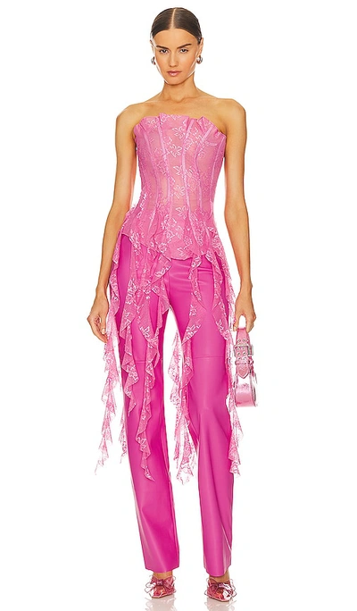 Poster Girl Calamity Corset Top Stretch Lace Ruffle Corset In Fuchsia Pink