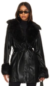 Show Me Your Mumu Penny Lane Coat In Black Faux Leather & Faux Fur