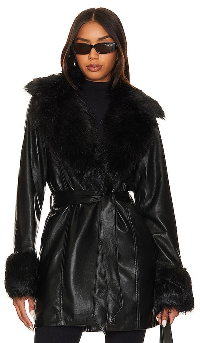 Show Me Your Mumu Penny Lane Coat In Black Faux Leather & Faux Fur