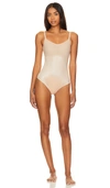 Spanx Shaping Satin Thong Bodysuit In Champagne Beige