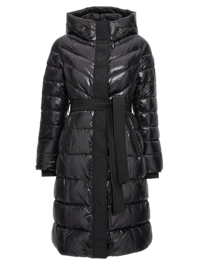 Mackage Coralia Lustrous Light Down Coat With Sash Belt In Black