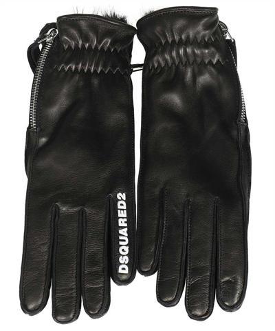 Dsquared2 Leather Gloves In Black