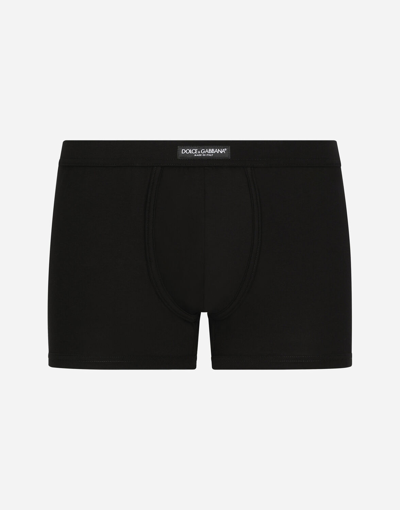 Dolce & Gabbana Two-way Stretch Jersey Boxers With Logo Label In Black