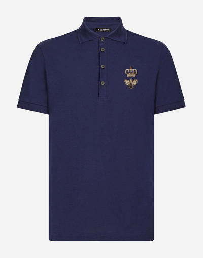 Dolce & Gabbana Cotton Piqué Polo-shirt With Embroidery In Blue