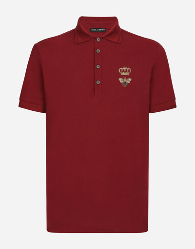 Dolce & Gabbana Cotton Piqué Polo-shirt With Embroidery In Bordeaux
