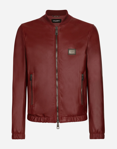 Dolce & Gabbana Leather Bomber Jacket In Red