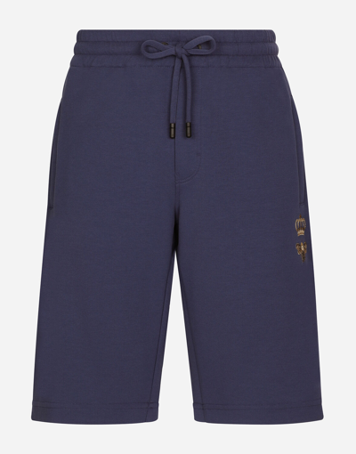 Dolce & Gabbana Jersey Jogging Shorts With Embroidery In Blue