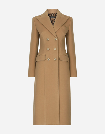 Dolce & Gabbana Long Double-breasted Wool And Cashmere Coat In Beige