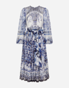 DOLCE & GABBANA MAJOLICA PRINT CHIFFON MIDI DRESS