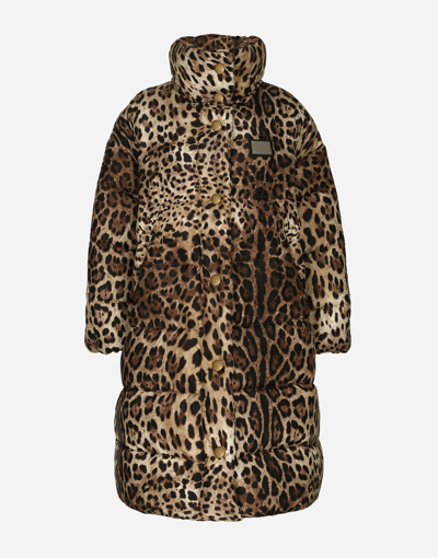 Dolce & Gabbana Long Leopard-print Nylon Jacket In Animal Print