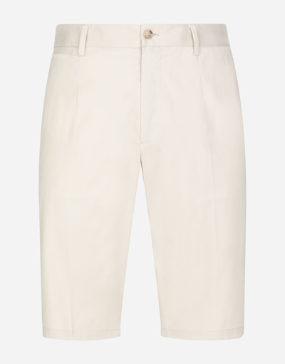 Dolce & Gabbana Stretch Cotton Shorts With Dg Patch In Beige