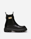 Dolce & Gabbana Calf Leather Ankle Boots With Logo Buckle In Black