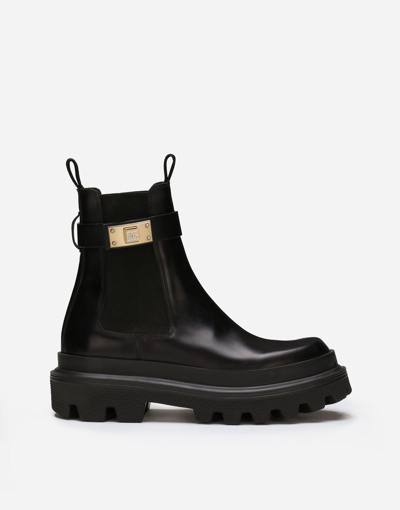 Dolce & Gabbana Calfskin Ankle Boots In Black