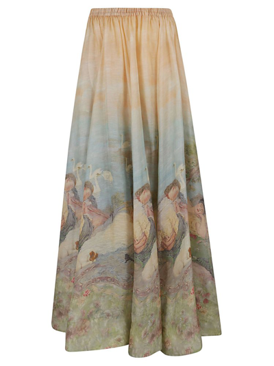 Zimmermann Luminosity Ruched Linen-silk Maxi Skirt In Print