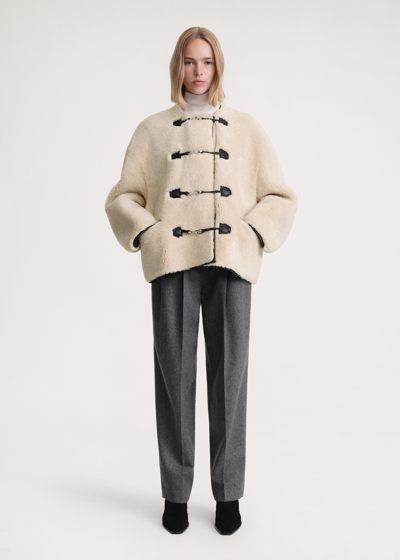 Totême Teddy Shearling Clasp Jacket In Neutrals
