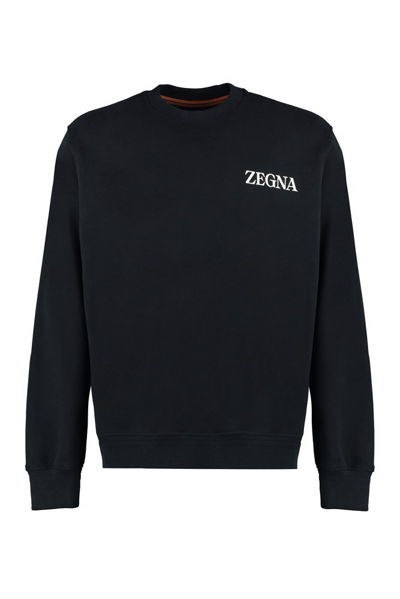Z Zegna Logo Printed Crewneck Sweatshirt In Black