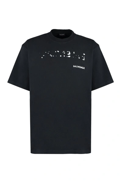 Balenciaga Logo-print Cotton-jersey T-shirt In Black,white