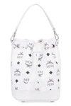 Mcm Medium Dessau Visetos Coated Canvas Drawstring Bag In White
