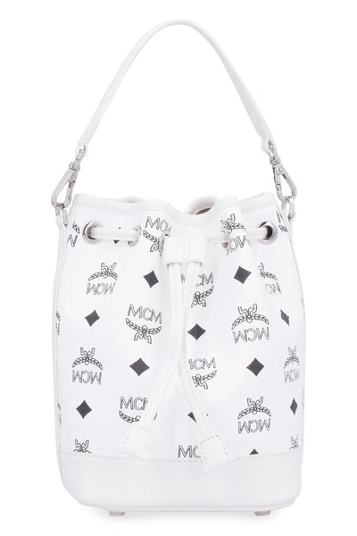 Mcm Medium Dessau Visetos Coated Canvas Drawstring Bag In White