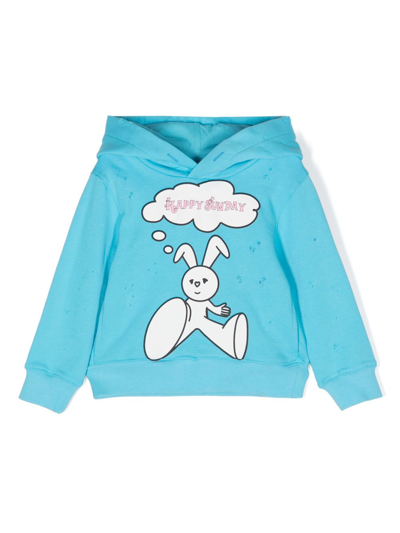 Natasha Zinko Kids' Blue Happy Sunday Rabbit Printed Hoodie