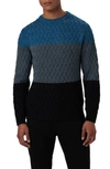 Bugatchi Color Block Merino Wool Blend Crewneck Sweater In Navy