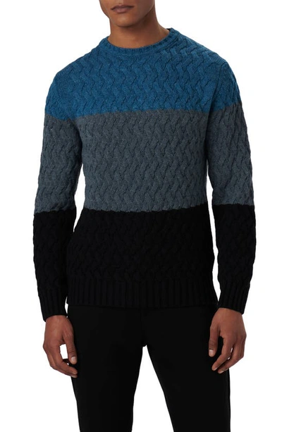 Bugatchi Colour Block Merino Wool Blend Crewneck Jumper In Navy