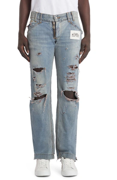 Dolce & Gabbana Washed Denim Jeans With Rips In Light Wash Blue
