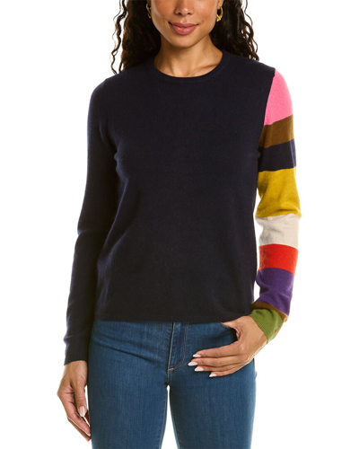 Frances Valentine Striped-sleeve Angora-blend Sweater In Navy