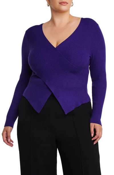 Estelle Wrap It Up Crossover Rib Sweater In Ultraviolet