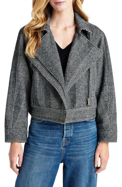 Splendid Tia Herringbone Crop Biker Jacket In Black Snow