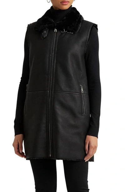 Lauren Ralph Lauren Faux Shearling Waistcoat In Black