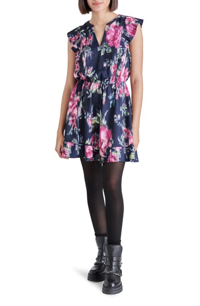 Steve Madden Floral Ruffle Trim Minidress In Navy