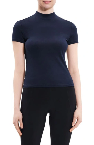 Theory Tiny Mock Neck Organic Pima Cotton T-shirt In Nocturne Navy