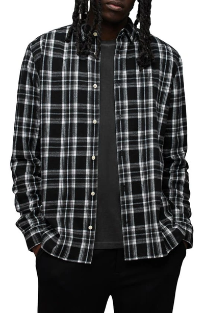 Allsaints Leulus Plaid Cotton Flannel Button-up Shirt In Black