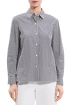 Theory Button-front Cotton Stripe Downing Shirt In Baltic Multi