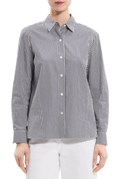 Theory Button-front Cotton Stripe Downing Shirt In Baltic Multi