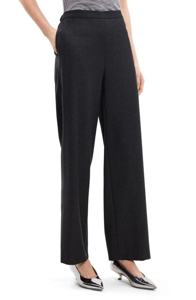 Theory Clean Wide Straight Leg Wool Pull-on Pants In Grey