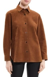 Theory Women's Leather Long-sleeve Shirt In Teak