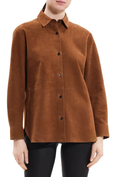 Theory Women's Leather Long-sleeve Shirt In Teak