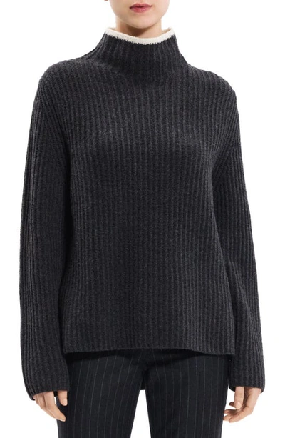 Theory Karenia Cashmere And Felted Wool Turtleneck Sweater In Black