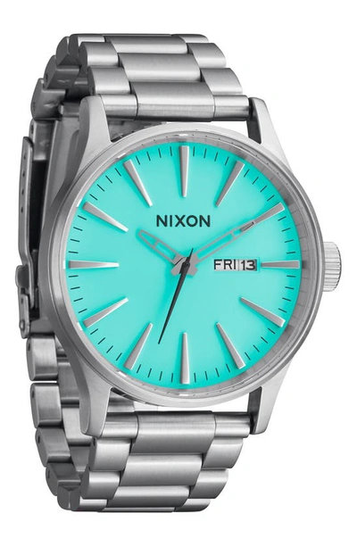 Nixon The Sentry Bracelet Watch, 42mm In Silver / Turquoise