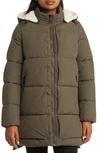 Sam Edelman Puffer Jacket With Removable Faux Shearling Trim In Olive