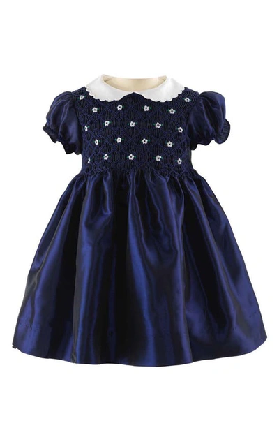 Rachel Riley Kids' Baby Girls Blue Hand-smocked Satin Dress