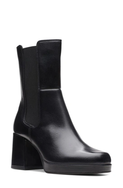 Clarks Pique Up Platform Chelsea Boot In Black Leather